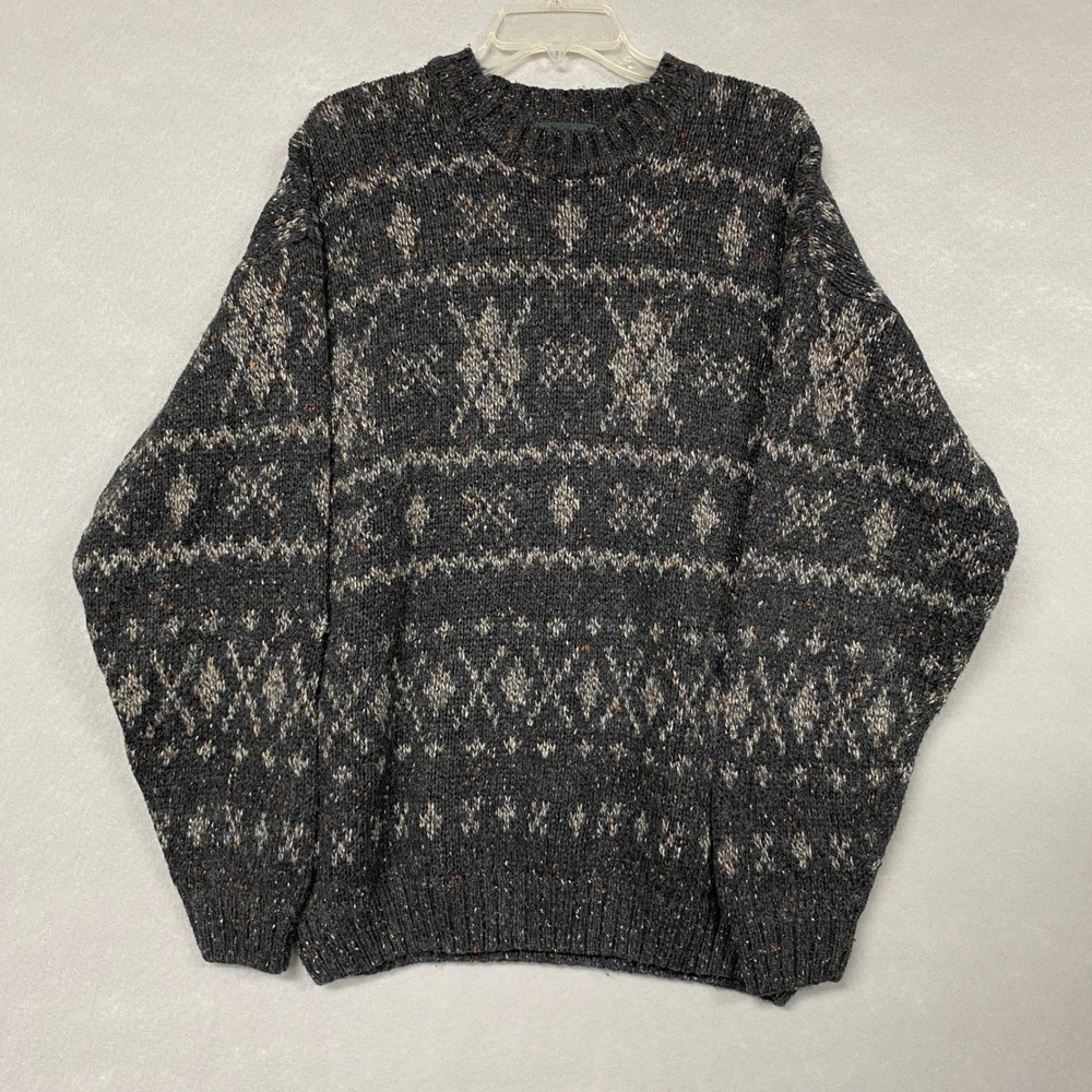 VTG Hill & Archer Sweater Men's L Tall Gray Snowflake Nordic Cozycore Wool Blend